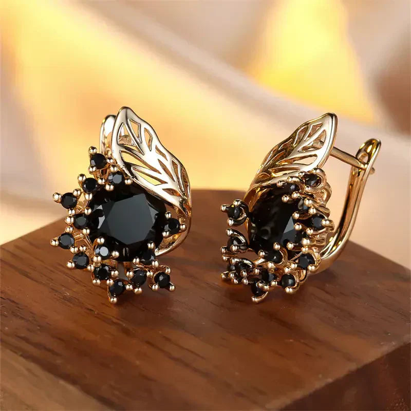 Boucles d'oreilles dorées en zircon noir | Or